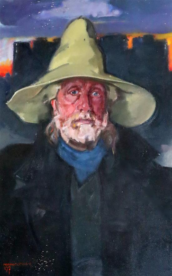 § Norman Kirkham R.G.I. (Scottish b.1936) Self Portrait - High Flats Drifter 20 x 30in.